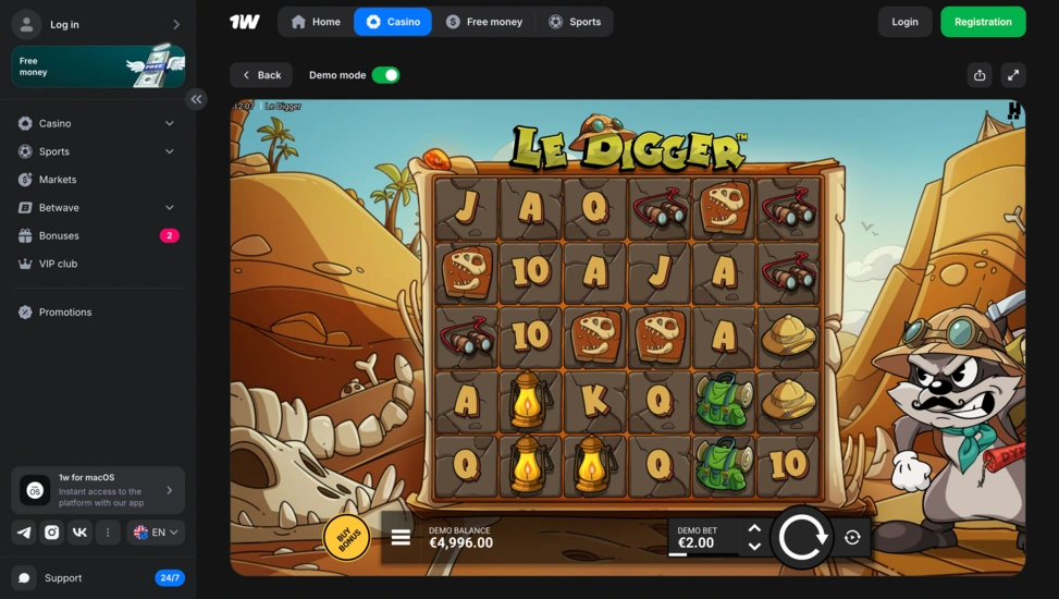 Le Digger slot gameplay at 1Win Casino