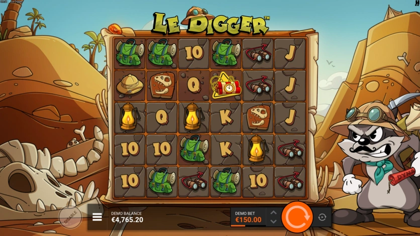 Le Digger demo play screen with free credits and Hacksaw Gaming slot interface
