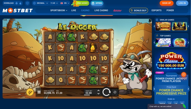 Le Digger slot gameplay at Mostbet Casino